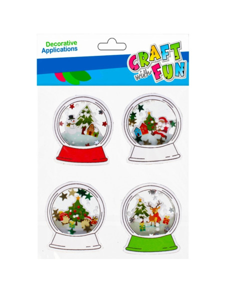 Forme decorative - hartie gumata autoadeziva - glob de Craciun, diverse culori, set 4 buc, Craft with Fun, 501364