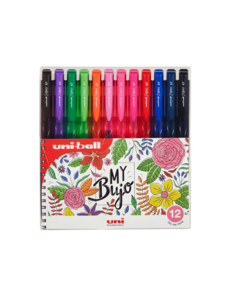 Pix cu gel Uni-ball Signo My Bujo UMN-155N, 0.7mm, cu mecanism, corp in culoarea scrisului, set 12 culori intense