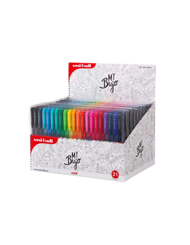 Pix cu gel Uni-ball Signo My Bujo UMN-155N, 0.7mm, cu mecanism, corp semitransparent in culoarea scrisului, set 21 culori