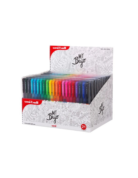 Pix cu gel Uni-ball Signo My Bujo UMN-155N, 0.7mm, cu mecanism, corp semitransparent in culoarea scrisului, set 21 culori