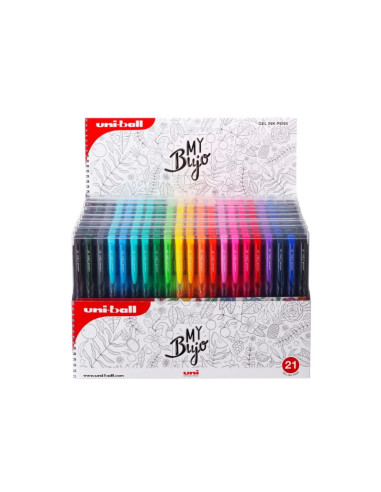 Pix cu gel Uni-ball Signo My Bujo UMN-155N, 0.7mm, cu mecanism, corp semitransparent in culoarea scrisului, set 21 culori