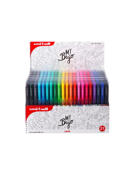 Pix cu gel Uni-ball Signo My Bujo UMN-155N, 0.7mm, cu mecanism, corp semitransparent in culoarea scrisului, set 21 culori