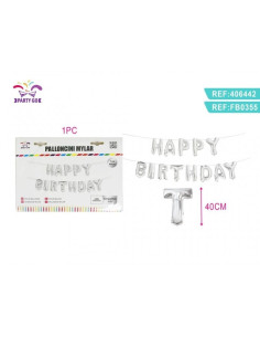 Baloane din folie PartyGo Happy Birthday, 40cm, argintiu, FB0355, set 13 buc