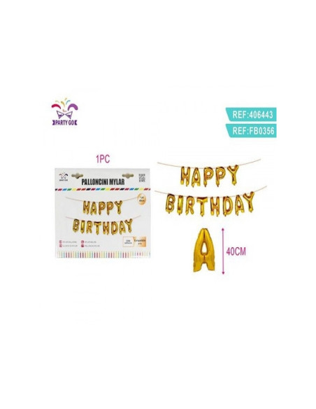 Baloane din folie PartyGo Happy Birthday, 40cm, auriu, FB0356, set 13 buc