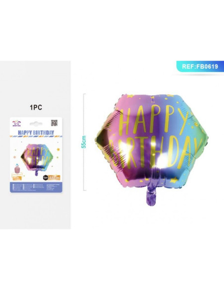 Baloane din folie PartyGo Happy Birthday, 55cm, colorat, FB0619