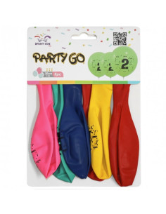 Baloane aniversare PartyGo cifra 2, 30cm, imprimate, diverse culori, FA0199, set 6 buc