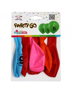 Baloane aniversare PartyGo cifra 5, 30cm, imprimate, diverse culori, FA0202, set 6 buc