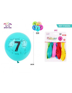 Baloane aniversare PartyGo cifra 7, 30cm, imprimate, diverse culori, FA0204, set 6 buc