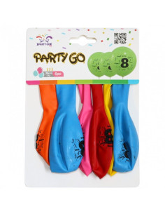 Baloane aniversare PartyGo cifra 8, 30cm, imprimate, diverse culori, FA0205, set 6 buc