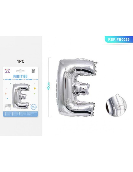 Balon din folie PartyGo litera E, 40cm, argintiu, FB0025
