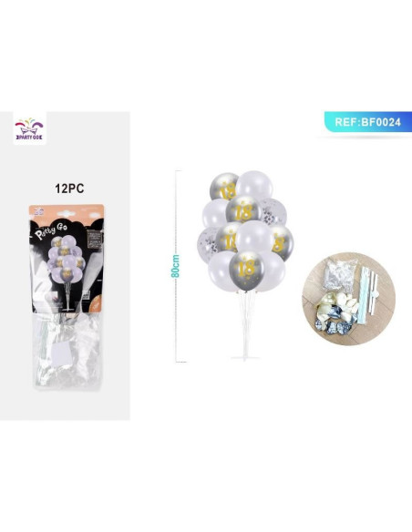 Ghirlanda din baloane PartyGo, 80cm, alb, argintiu, BF0024, set 12 buc