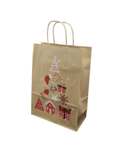 Punga cadou Craciun Colorarte 24399, A3, 32x41x12cm, 100g/mp, kraft, manere din hartie rasucita, motive de Craciun