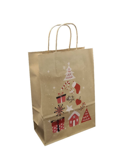 Punga cadou Craciun Colorarte 24399, A3, 32x41x12cm, 100g/mp, kraft, manere din hartie rasucita, motive de Craciun