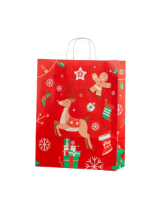 Punga cadou Craciun Colorarte 24401, A3, 32x41x12cm, 100g/mp, rosie, manere din hartie rasucita, motive de Craciun