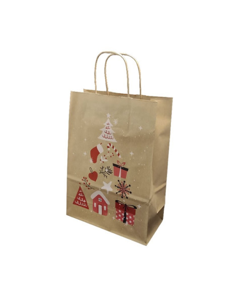 Punga cadou Craciun Colorarte 24398, A4, 22x31x10cm, 90g/mp, kraft, manere din hartie rasucita, motive de Craciun