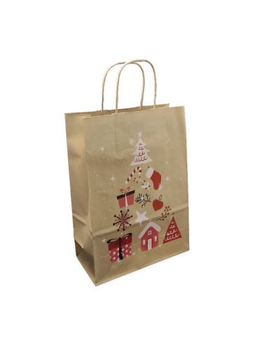 Punga cadou Craciun Colorarte 24398, A4, 22x31x10cm, 90g/mp, kraft, manere din hartie rasucita, motive de Craciun
