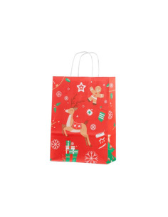Punga cadou Craciun Colorarte 24400, A4, 22x31x10cm, 90g/mp, rosie, manere din hartie rasucita, motive de Craciun