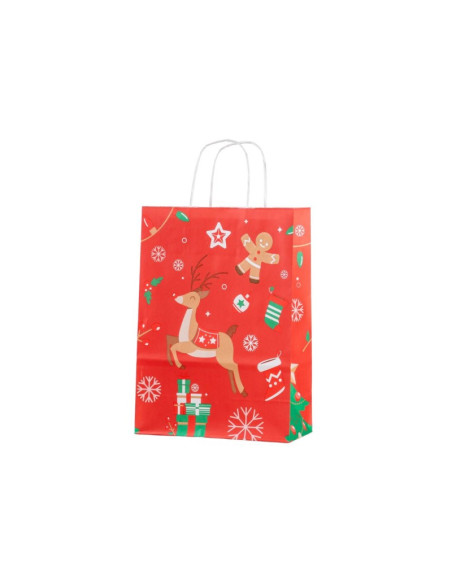 Punga cadou Craciun Colorarte 24400, A4, 22x31x10cm, 90g/mp, rosie, manere din hartie rasucita, motive de Craciun