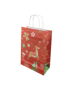 Punga cadou Craciun Colorarte 24400, A4, 22x31x10cm, 90g/mp, rosie, manere din hartie rasucita, motive de Craciun 2
