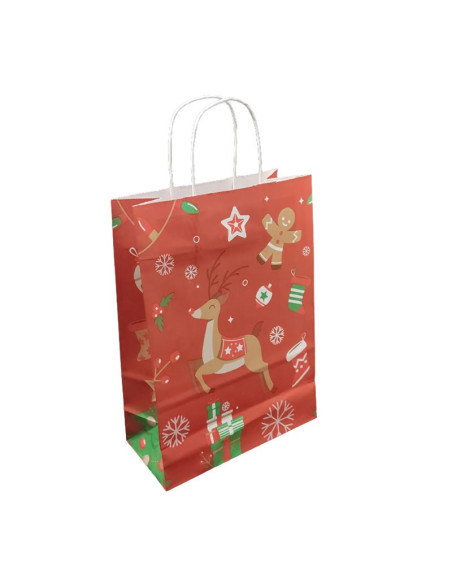 Punga cadou Craciun Colorarte 24400, A4, 22x31x10cm, 90g/mp, rosie, manere din hartie rasucita, motive de Craciun