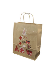 Punga cadou Craciun Colorarte 24255, B4, 26x35x12cm, 90g/mp, kraft, manere din hartie rasucita, motive de Craciun