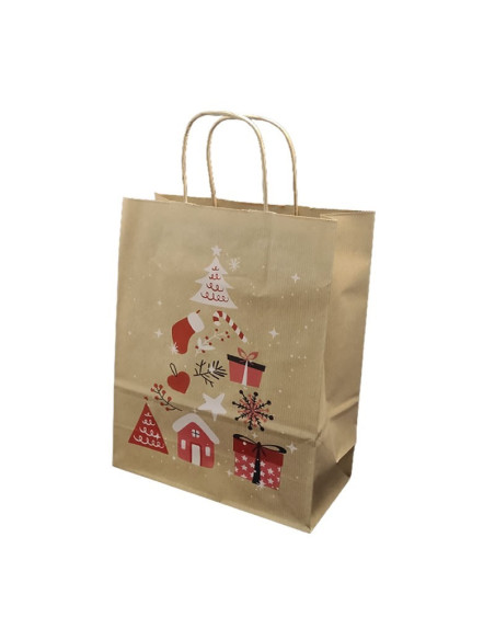 Punga cadou Craciun Colorarte 24255, B4, 26x35x12cm, 90g/mp, kraft, manere din hartie rasucita, motive de Craciun