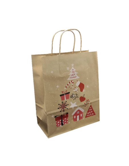 Punga cadou Craciun Colorarte 24255, B4, 26x35x12cm, 90g/mp, kraft, manere din hartie rasucita, motive de Craciun