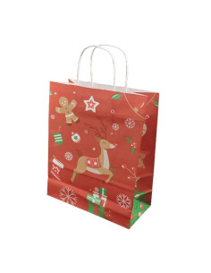 Punga cadou Craciun Colorarte 24257, B4, 26x35x12cm, 90g/mp, rosie, manere din hartie rasucita, motive de Craciun 2