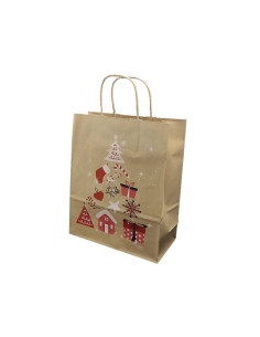 Punga cadou Craciun Colorarte 24254, B5, 18x22x8cm, 90g/mp, kraft, manere din hartie rasucita, motive de Craciun