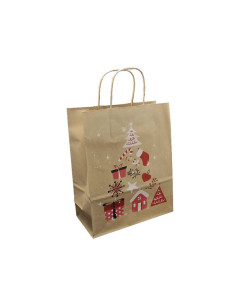 Punga cadou Craciun Colorarte 24254, B5, 18x22x8cm, 90g/mp, kraft, manere din hartie rasucita, motive de Craciun 2