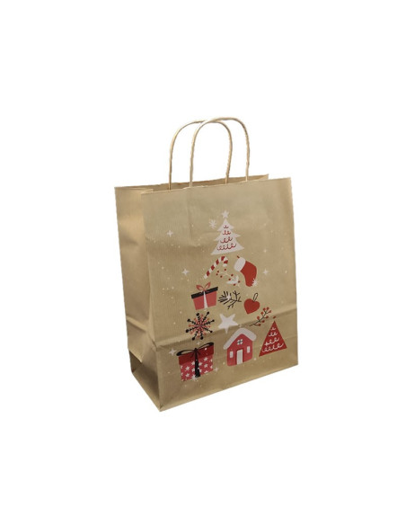 Punga cadou Craciun Colorarte 24254, B5, 18x22x8cm, 90g/mp, kraft, manere din hartie rasucita, motive de Craciun