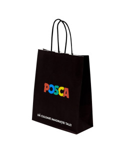 Punga cadou Colorarte 23770, B5, 18x22x8cm, 90g/mp, neagra, manere din hartie rasucita, personalizata POSCA
