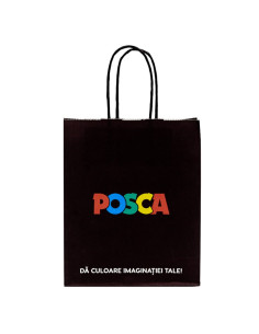 Punga cadou Colorarte 23770, B5, 18x22x8cm, 90g/mp, neagra, manere din hartie rasucita, personalizata POSCA 2