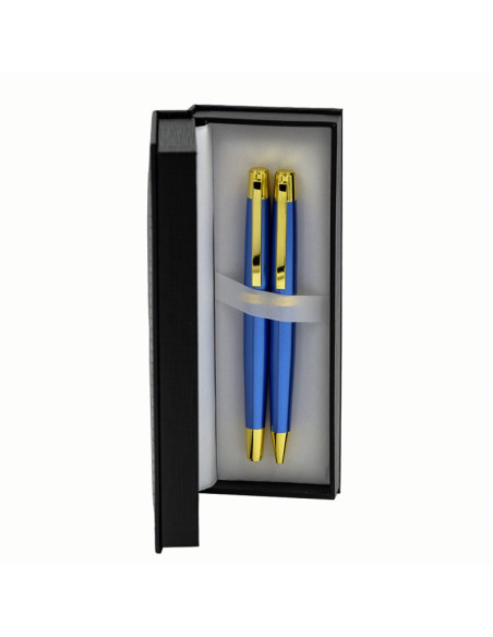Set cadou stilou + pix CNX 8017 290035, corp metalic albastru clips auriu