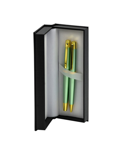 Set cadou stilou + pix CNX 8017 290035, corp metalic verde deschis clips auriu