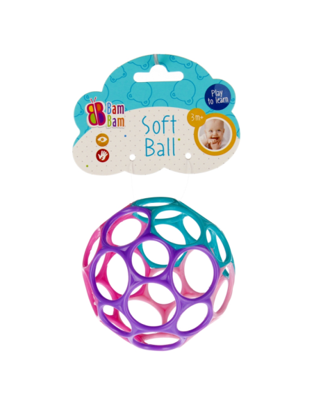Jucarie bebelusi - minge moale, culori pastel - Bam Bam 515061, 3+ luni