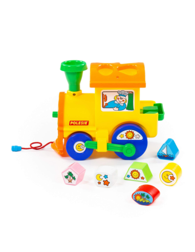Sortator de forme Locomotiva Polesie Cavallino 6189, 22cm, 6 forme, plastic, multicolor, 3+ ani