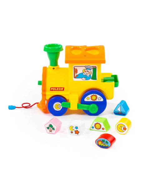 Sortator de forme Locomotiva Polesie Cavallino 6189, 22cm, 6 forme, plastic, multicolor, 3+ ani