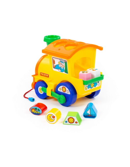 Sortator de forme Locomotiva Polesie Cavallino 6189, 22cm, 6 forme, plastic, multicolor, 3+ ani