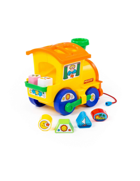 Sortator de forme Locomotiva Polesie Cavallino 6189, 22cm, 6 forme, plastic, multicolor, 3+ ani