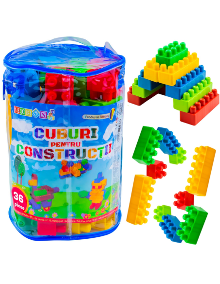 Jucarie set cuburi pentru constructie RT, 36 de piese, plastic, 16036