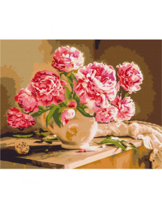 Set Pictura pe numere 40x50cm, Brushme - Vaza cu bujori - panza, cadru de lemn, pensule, culori acrilice, BS52704 2
