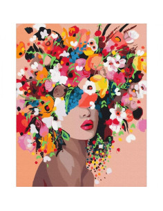 Set Pictura pe numere 40x50cm, Brushme - Coafura femeie cu flori - panza, cadru de lemn, pensule, culori acrilice, BS41053 2