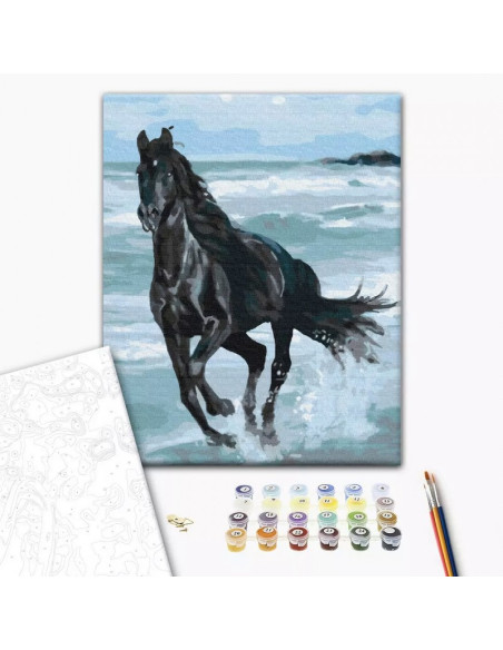 Set Pictura pe numere 40x50cm, Brushme - Calul alearga in mare - panza, cadru de lemn, pensule, culori acrilice, BS29330