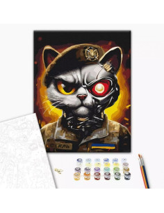 Set Pictura pe numere 40x50cm, Brushme - Motanul soldat - panza, cadru de lemn, pensule, culori acrilice, BS53419