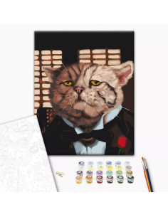Set Pictura pe numere 40x50cm, Brushme - Motanul mafiot - panza, cadru de lemn, pensule, culori acrilice, BS53512