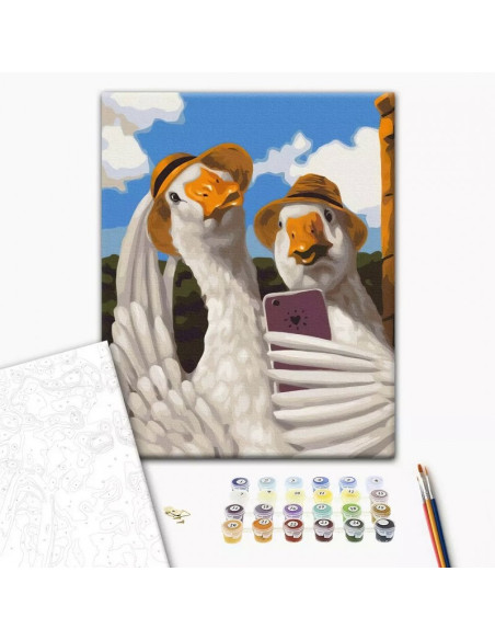 Set Pictura pe numere 40x50cm, Brushme - Selfie 2 Lebede - panza, cadru de lemn, pensule, culori acrilice, BS53505
