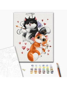 Set Pictura pe numere 40x50cm, Brushme - Pisicutele cupidon - panza, cadru de lemn, pensule, culori acrilice, BS53776