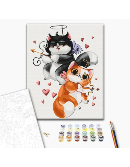 Set Pictura pe numere 40x50cm, Brushme - Pisicutele cupidon - panza, cadru de lemn, pensule, culori acrilice, BS53776