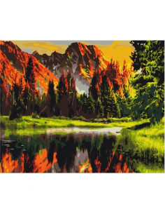 Set Pictura pe numere 40x50cm, Brushme - Apus de soare la munte - panza, cadru de lemn, pensule, culori acrilice, BS3348 2